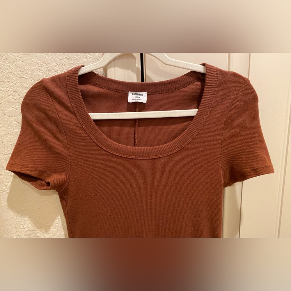 Cotton On ribbed short sleeve tee MIDI Dress in color Vintage Brown - Size M - Picture 7 of 14